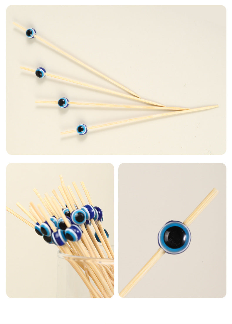 12cm Blue Cat Eye Bamboo Fruit Picks – Pack of 100pcs | Creative Cocktail & Food Picks | Wholesale EXW Prices