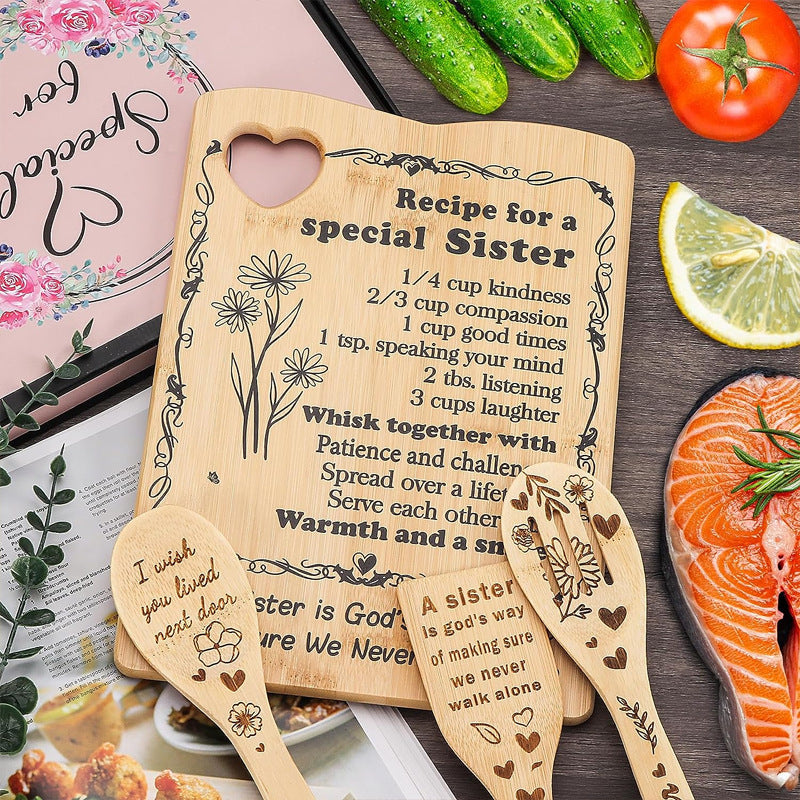 Bamboo Kitchenware | Bamboo Cutting Boards & Gift Sets | Laser Engraved Heart-Shaped Bamboo Cutting Board & Utensil Set – Creative Kitchen Gift Wholesale