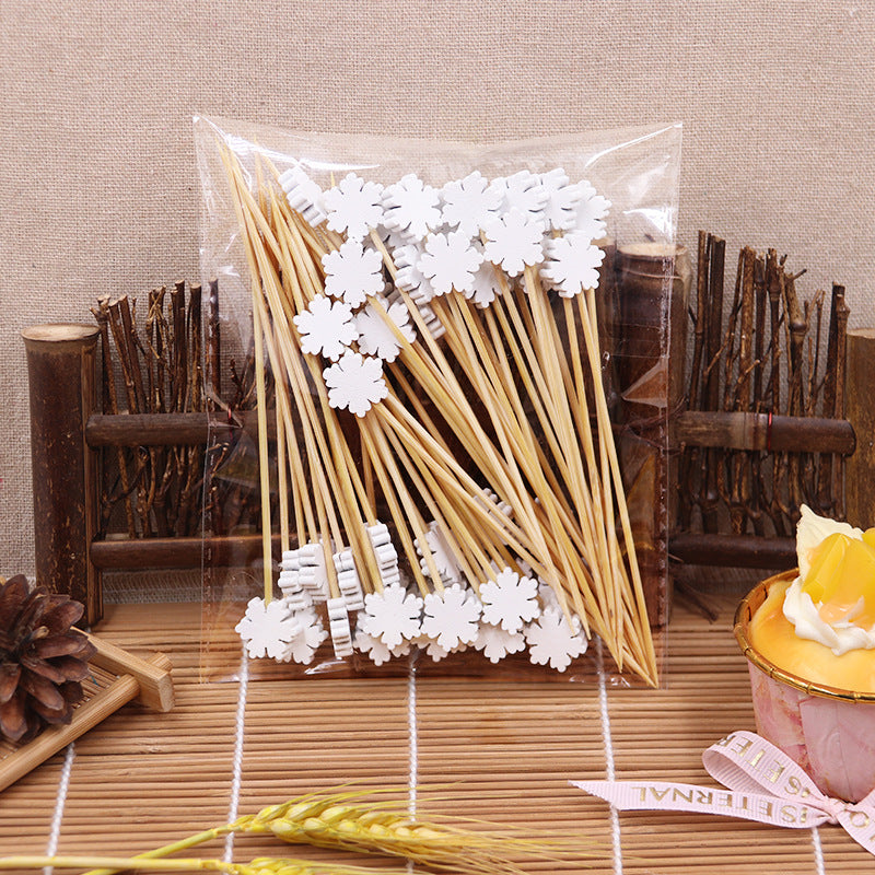 12cm White Snowflake Bamboo Food & Cocktail Picks – 100pcs per Pack | Decorative Bamboo Picks | Wholesale EXW Prices