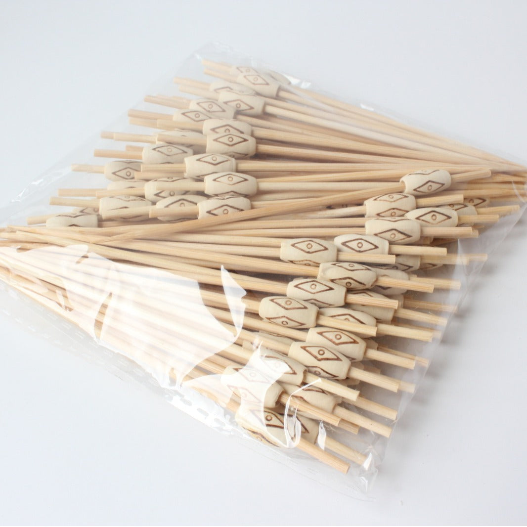 12cm & 9cm & 15cm | Pack of 100pcs | Decorative Drum-Bead Bamboo Cocktail Picks | Eco-Friendly Food, Fruit, Dessert & Appetizer Skewers | Wholesale EXW Prices
