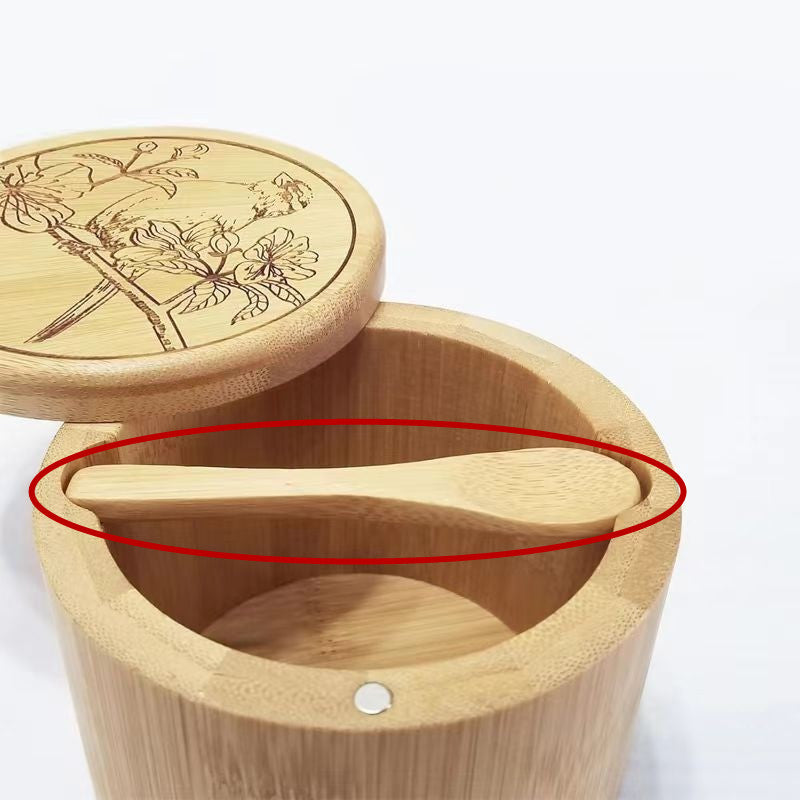 Bamboo Kitchenware | Bamboo Spice Jars & Containers | Eco-Friendly Bamboo Salt Cellar & Spice Jar with Spoon – Custom Laser Logo Wholesale