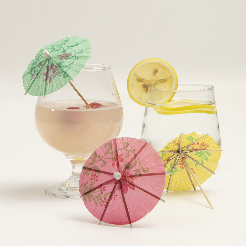 10 cm Einweg-Cocktailschirmchen &amp; Obstspieße (Großpackung) | Getränkeschirmchen aus Bambuspapier, verschiedene Farben | Großhandelspreise (EXW)