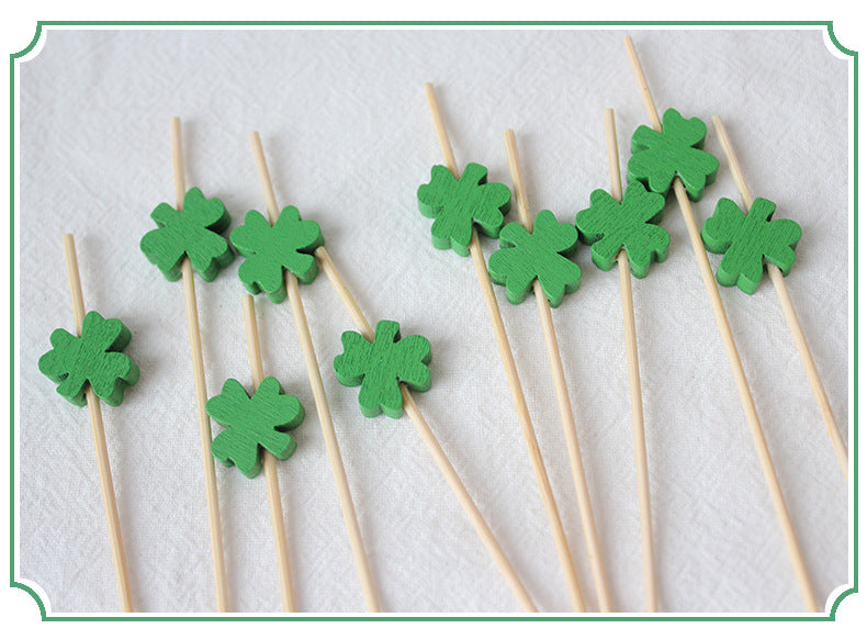 12cm Clover Bamboo Fruit Picks| Disposable Cocktail & Burger Picks 100pcs/Pack | Wholesale EXW Prices
