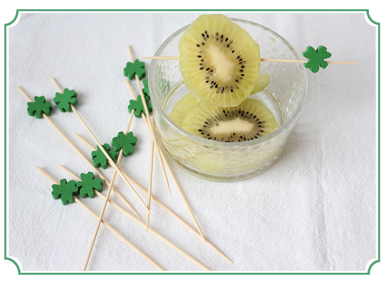 12cm Clover Bamboo Fruit Picks| Disposable Cocktail & Burger Picks 100pcs/Pack | Wholesale EXW Prices