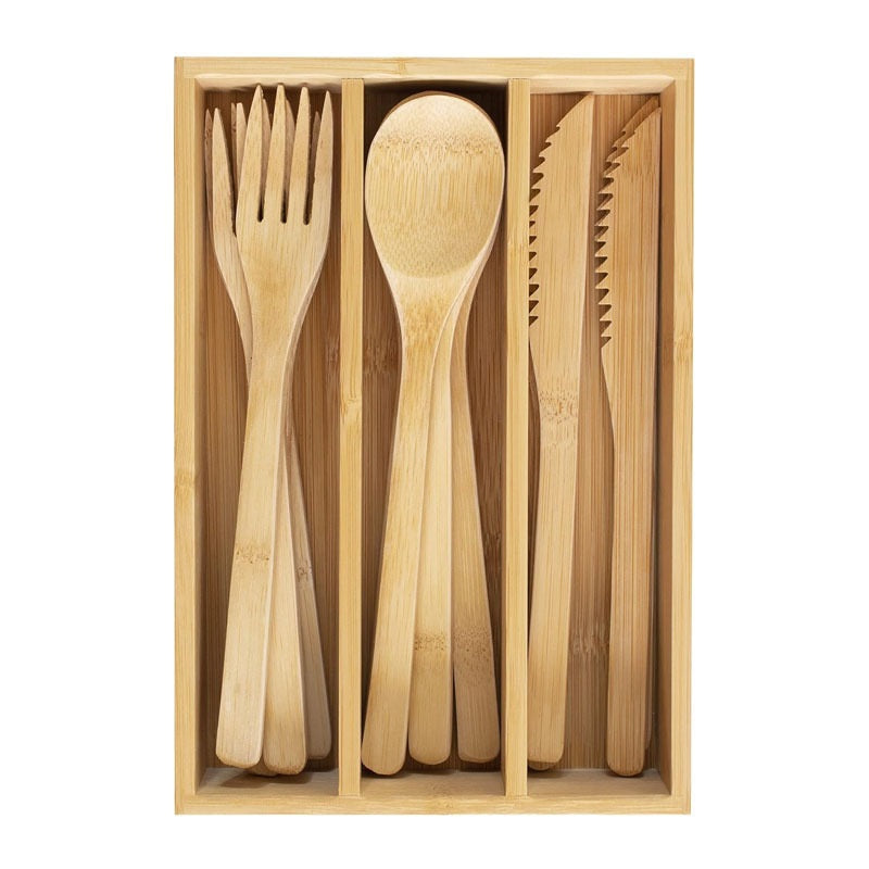 Bamboo Tableware | Reusable Bamboo Cutlery | 12pcs × 20 Cases Bamboo Flatware Set with Storage Case – Wholesale