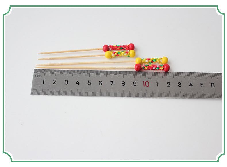 Stuzzicadenti in bambù intrecciato con doppia perlina da 12 cm | Spiedini decorativi per cocktail e cibo | Confezione da 100 pezzi | Prezzi EXW all'ingrosso