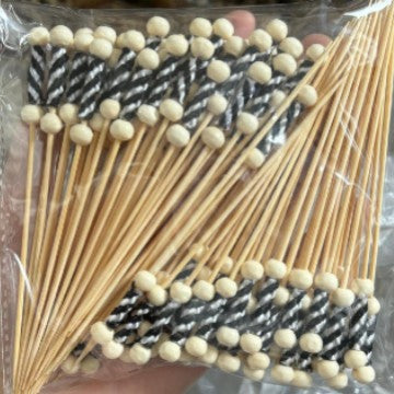 Stuzzicadenti in bambù intrecciato con doppia perlina da 12 cm | Spiedini decorativi per cocktail e cibo | Confezione da 100 pezzi | Prezzi EXW all'ingrosso