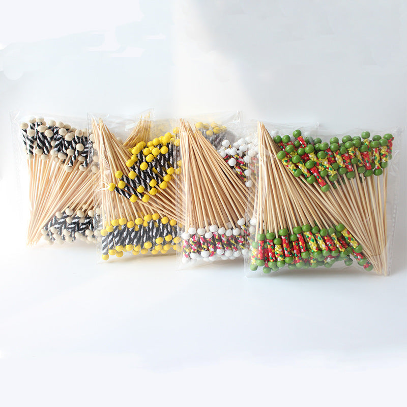 Stuzzicadenti in bambù intrecciato con doppia perlina da 12 cm | Spiedini decorativi per cocktail e cibo | Confezione da 100 pezzi | Prezzi EXW all'ingrosso