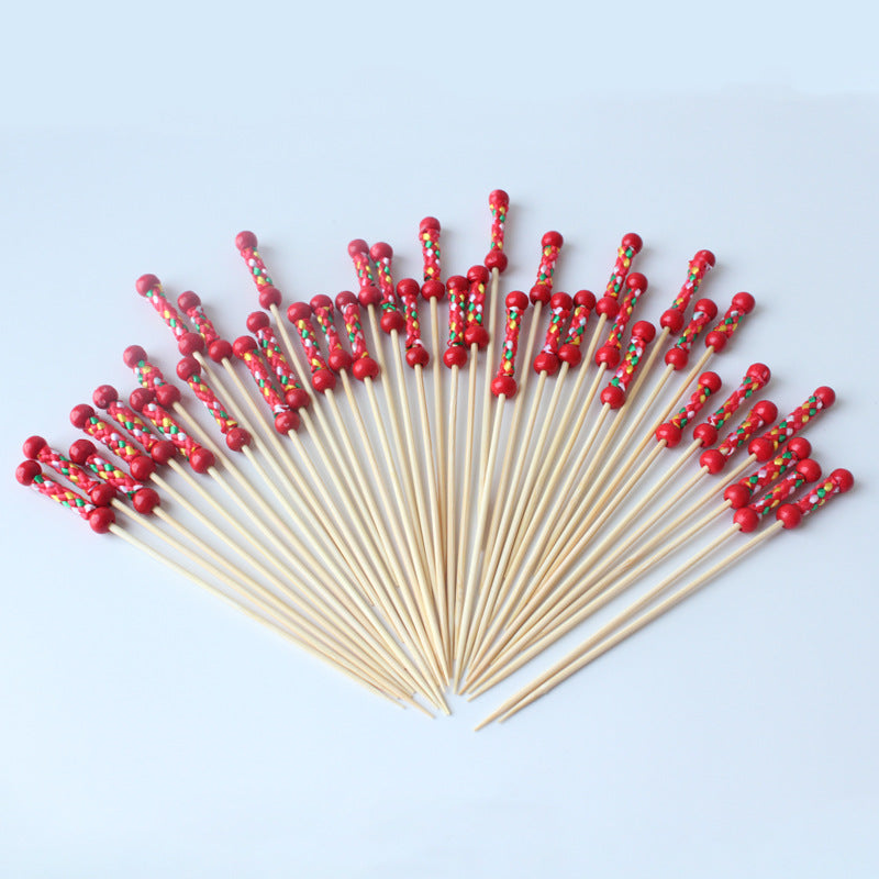 Stuzzicadenti in bambù intrecciato con doppia perlina da 12 cm | Spiedini decorativi per cocktail e cibo | Confezione da 100 pezzi | Prezzi EXW all'ingrosso