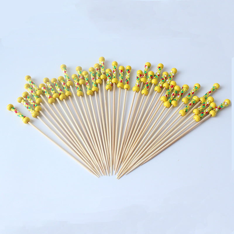 Stuzzicadenti in bambù intrecciato con doppia perlina da 12 cm | Spiedini decorativi per cocktail e cibo | Confezione da 100 pezzi | Prezzi EXW all'ingrosso
