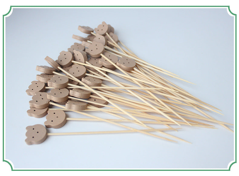 12CM Natural Wood Cat-Head & Bear-Head Bamboo Picks 100pcs/Pack | Food, Cocktail & Appetizer Skewers | Wholesale EXW Prices