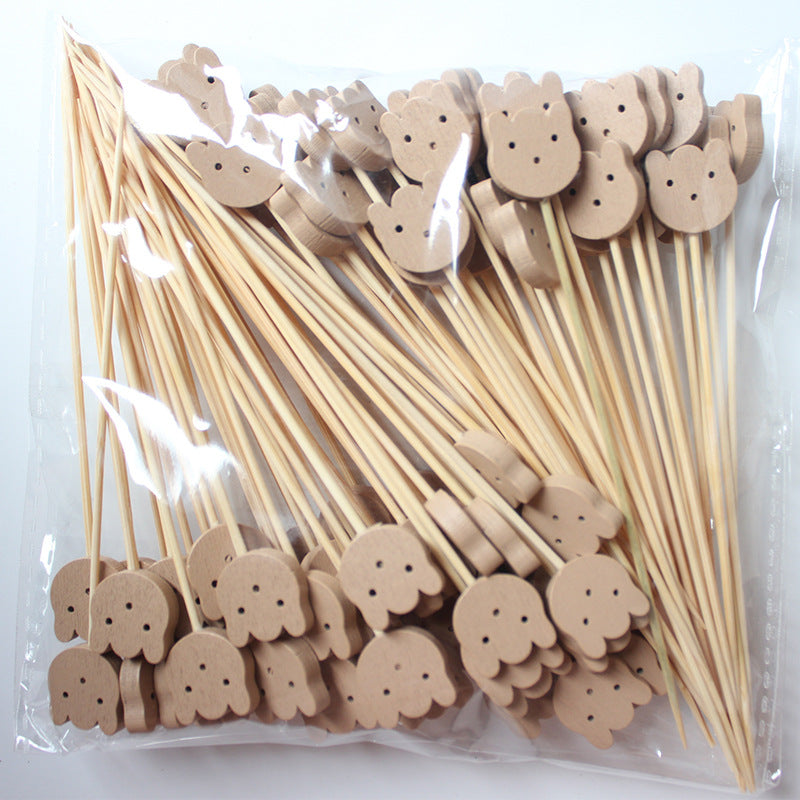 12CM Natural Wood Cat-Head & Bear-Head Bamboo Picks 100pcs/Pack | Food, Cocktail & Appetizer Skewers | Wholesale EXW Prices