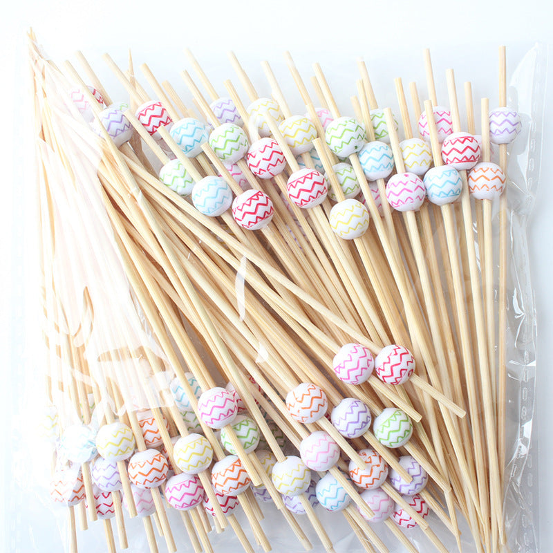 12 cm lange Bambus-Picks mit Kindermotiven in verwaschenen Farben – Herz, runde Perle, Fisch, Schmetterling, Blume, Schleife, Blase, weißes Smiley | 100 Stück/Packung | Großhandelspreise ab Werk