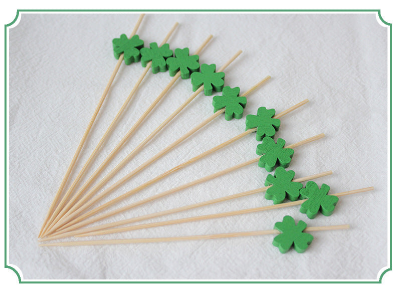 12cm Clover Bamboo Fruit Picks| Disposable Cocktail & Burger Picks 100pcs/Pack | Wholesale EXW Prices