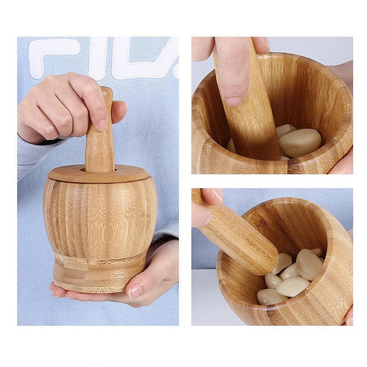 Bamboo Kitchenware | Bamboo Mortars & Pestles | Eco-Friendly Bamboo Garlic Mortar & Pestle Sets – With or Without Lid, Manual Crusher Jars Wholesale
