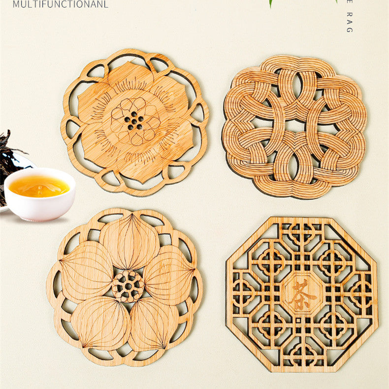 Orientalische Bambus-Teeuntersetzer – Chinesisches Design mit Ausschnitten (Knoten/Knospe/Lotus/Teereim) | Umweltfreundliches Kung-Fu-Teezubehör | Großhandelspreise ab Werk