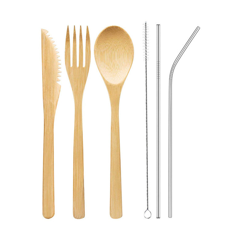 Bamboo Tableware | Reusable Bamboo Cutlery Sets | Eco-Friendly Bamboo Cutlery & Straw Set with Fabric Pouch – Travel Utensil Kit Wholesale