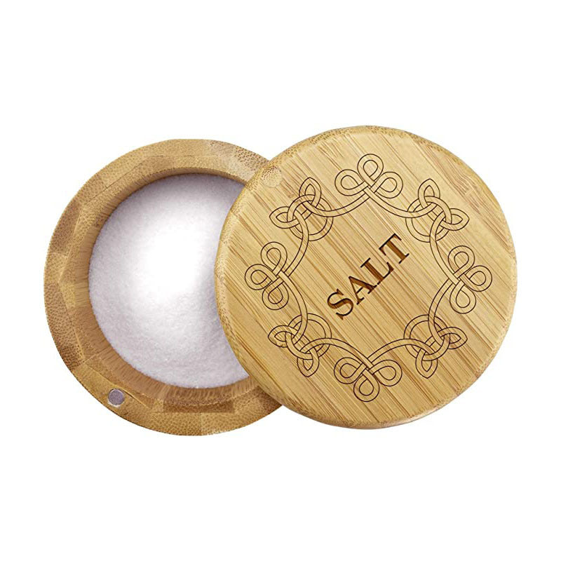Bamboo Kitchenware | Bamboo Spice Jars & Containers | Eco-Friendly Bamboo Salt Cellar & Spice Jar with Spoon – Custom Laser Logo Wholesale