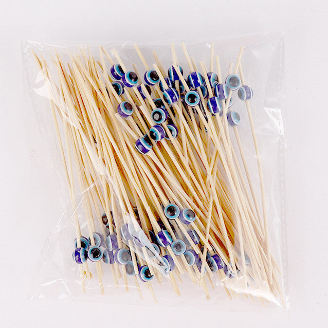 12cm Blue Cat Eye Bamboo Fruit Picks – Pack of 100pcs | Creative Cocktail & Food Picks | Wholesale EXW Prices