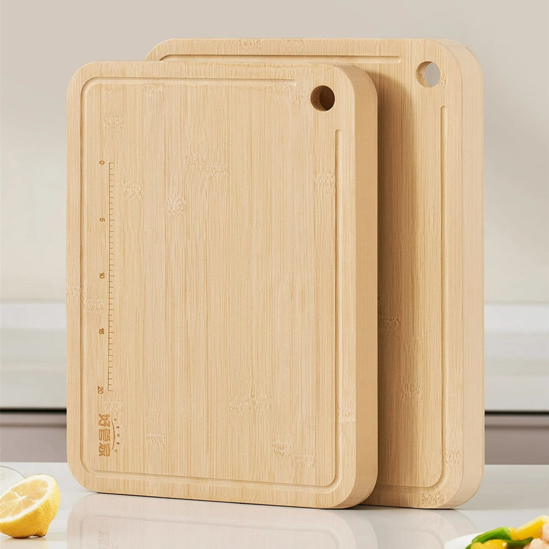 Bamboo Kitchenware | Bamboo Cutting Boards | Extra Thick Antibacterial Bamboo Cutting Board with Measurement Scale & Hanging Hole Wholesale