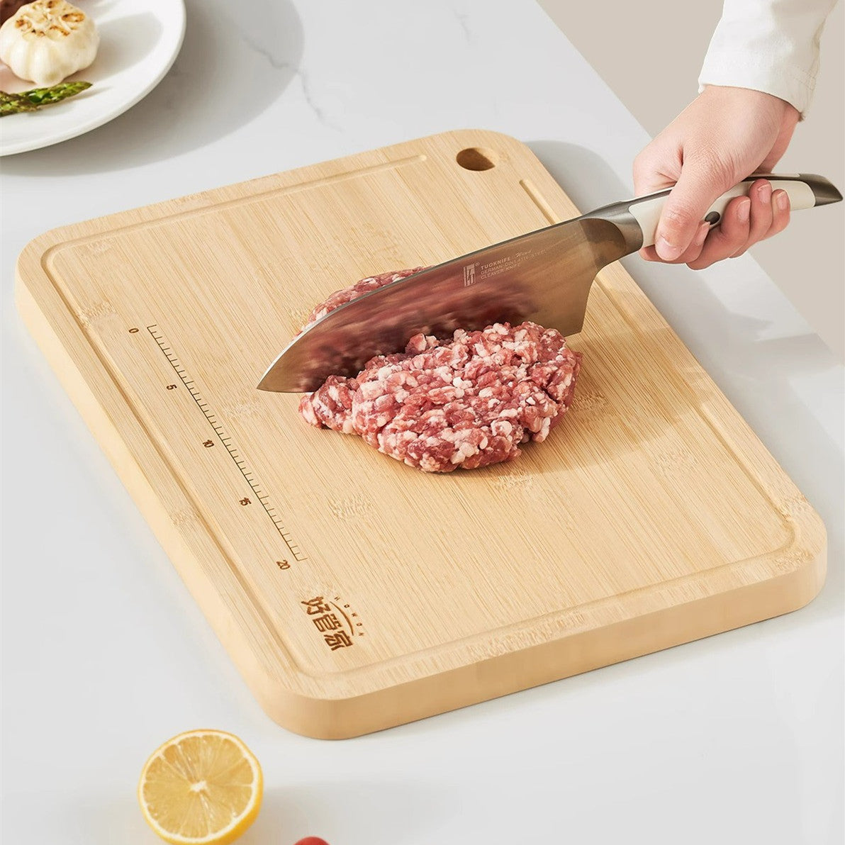 Bamboo Kitchenware | Bamboo Cutting Boards | Extra Thick Antibacterial Bamboo Cutting Board with Measurement Scale & Hanging Hole Wholesale