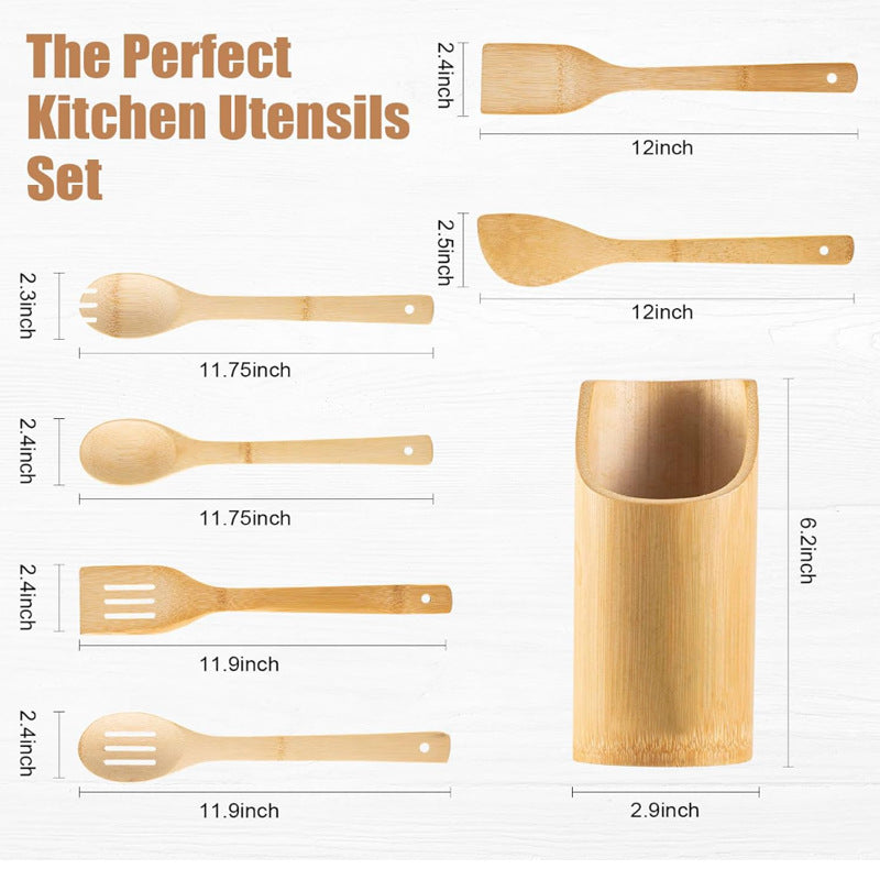 Bamboo Kitchenware | Bamboo Cooking Utensils | Eco-Friendly Bamboo Kitchen Utensil Multi-Piece Sets – Spatulas, Spoons, Tongs (3/6/8 PCS), Natural Solid Bamboo Wholesale