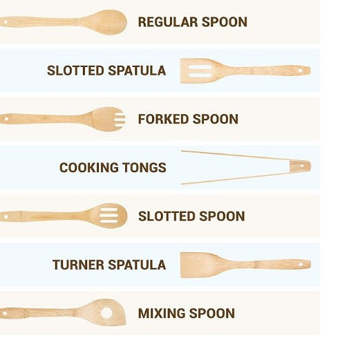 Bamboo Kitchenware | Bamboo Cooking Utensils | Eco-Friendly Bamboo Kitchen Utensil Multi-Piece Sets – Spatulas, Spoons, Tongs (3/6/8 PCS), Natural Solid Bamboo Wholesale