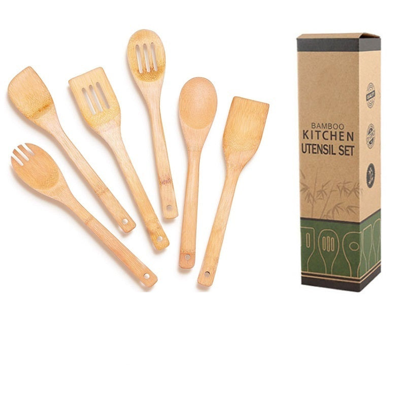Bamboo Kitchenware | Bamboo Cooking Utensils | Eco-Friendly Bamboo Kitchen Utensil Multi-Piece Sets – Spatulas, Spoons, Tongs (3/6/8 PCS), Natural Solid Bamboo Wholesale