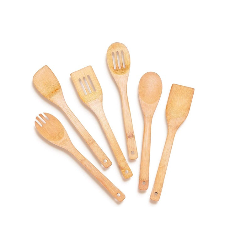 Bamboo Kitchenware | Bamboo Cooking Utensils | Eco-Friendly Bamboo Kitchen Utensil Multi-Piece Sets – Spatulas, Spoons, Tongs (3/6/8 PCS), Natural Solid Bamboo Wholesale