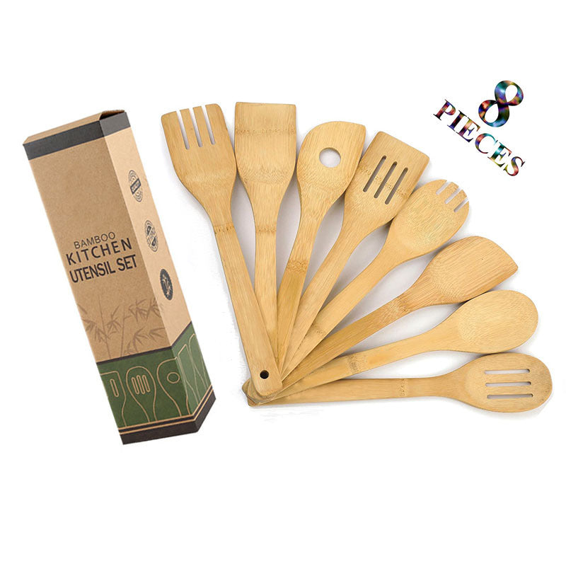 Bamboo Kitchenware | Bamboo Cooking Utensils | Eco-Friendly Bamboo Kitchen Utensil Multi-Piece Sets – Spatulas, Spoons, Tongs (3/6/8 PCS), Natural Solid Bamboo Wholesale