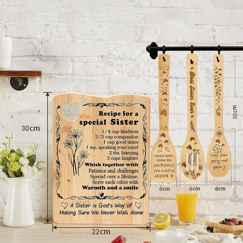 Bamboo Kitchenware | Bamboo Cutting Boards & Gift Sets | Laser Engraved Heart-Shaped Bamboo Cutting Board & Utensil Set – Creative Kitchen Gift Wholesale