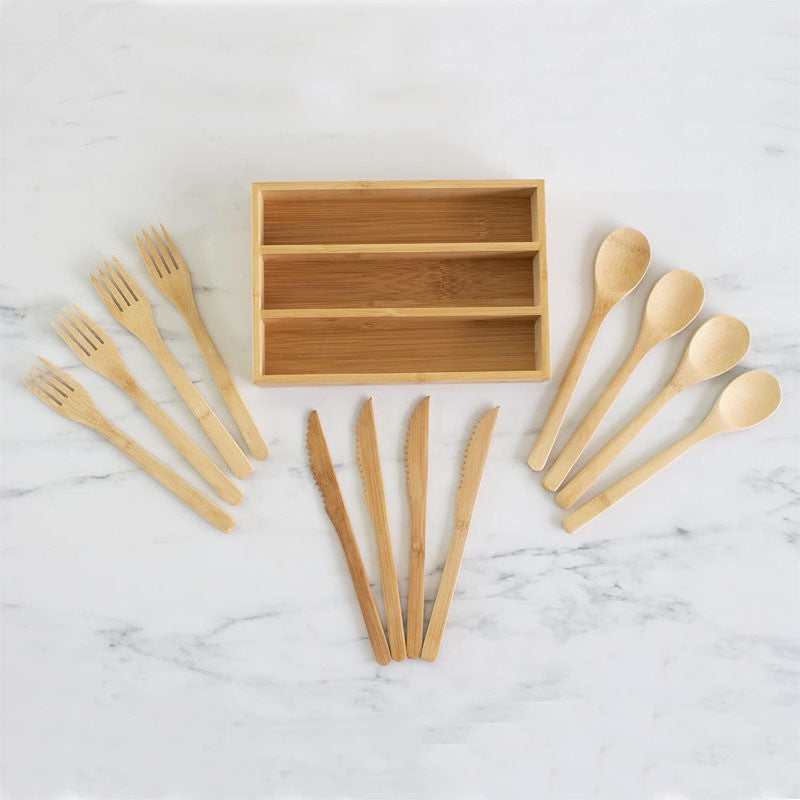 Bamboo Tableware | Reusable Bamboo Cutlery | 12pcs × 20 Cases Bamboo Flatware Set with Storage Case – Wholesale