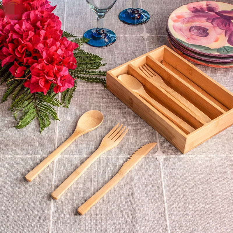 Bamboo Tableware | Reusable Bamboo Cutlery | 12pcs × 20 Cases Bamboo Flatware Set with Storage Case – Wholesale