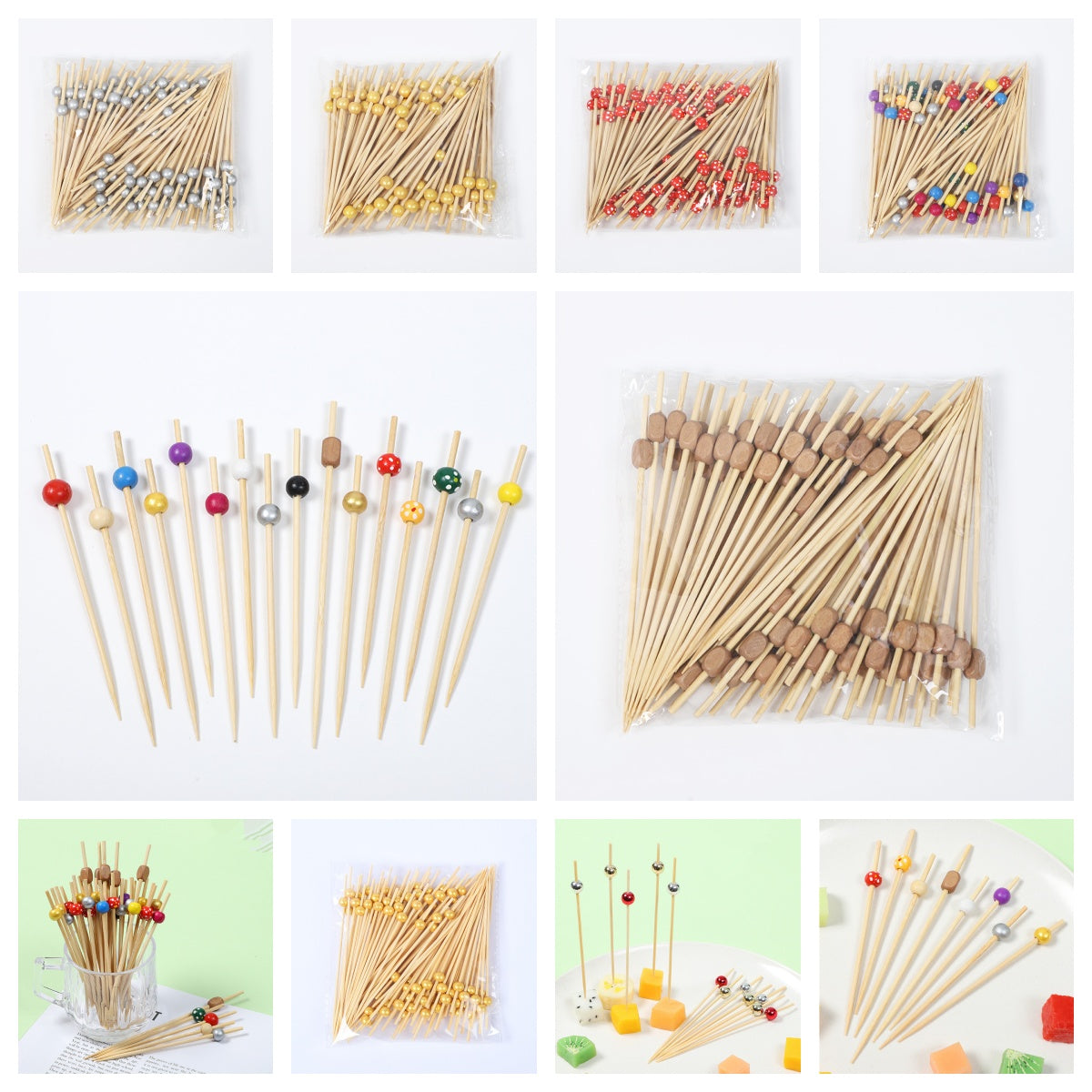 Runde Bambus-Holzperlen, 12 cm – Grün / Rosa / Gelb / Orange / Blau / Rot / Gemischt | 100 Stück/Packung | Großhandelspreise ab Werk