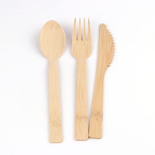 Set di posate in bambù al 100% - Set di 100 posate compostabili (50 forchette compostabili, 25 cucchiai monouso, 25 coltelli biodegradabili) | Posate in bambù | per matrimoni, campeggio, feste | Prezzi all'ingrosso EXW