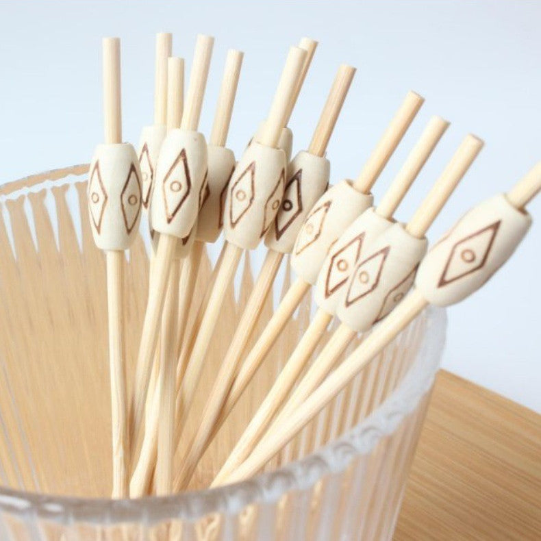 12cm & 9cm & 15cm | Pack of 100pcs | Decorative Drum-Bead Bamboo Cocktail Picks | Eco-Friendly Food, Fruit, Dessert & Appetizer Skewers | Wholesale EXW Prices