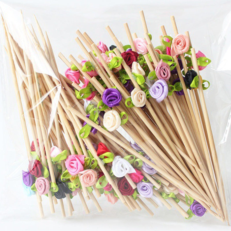 Brochettes en bambou satinées en forme de rose (12 cm) - Lot de 100 pièces - Idéales pour cocktails, amuse-gueules et desserts - Prix de gros EXW