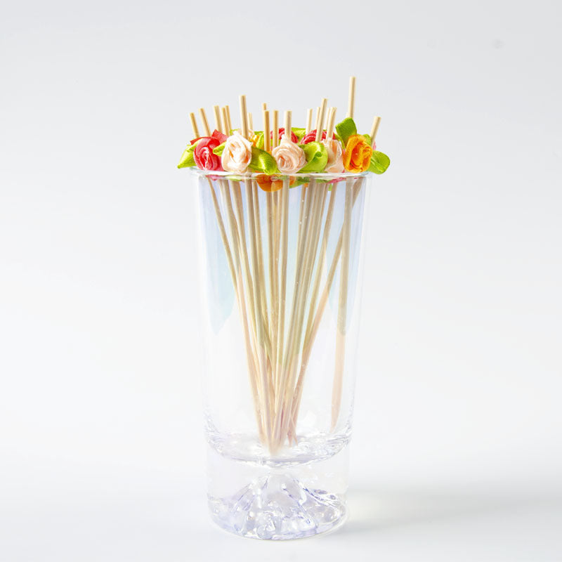 Brochettes en bambou satinées en forme de rose (12 cm) - Lot de 100 pièces - Idéales pour cocktails, amuse-gueules et desserts - Prix de gros EXW
