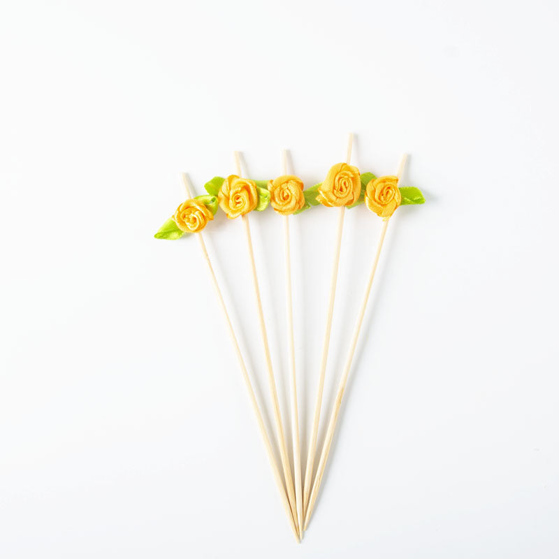 Brochettes en bambou satinées en forme de rose (12 cm) - Lot de 100 pièces - Idéales pour cocktails, amuse-gueules et desserts - Prix de gros EXW