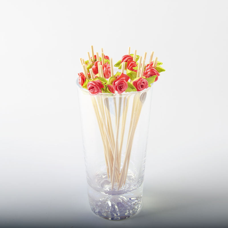Brochettes en bambou satinées en forme de rose (12 cm) - Lot de 100 pièces - Idéales pour cocktails, amuse-gueules et desserts - Prix de gros EXW