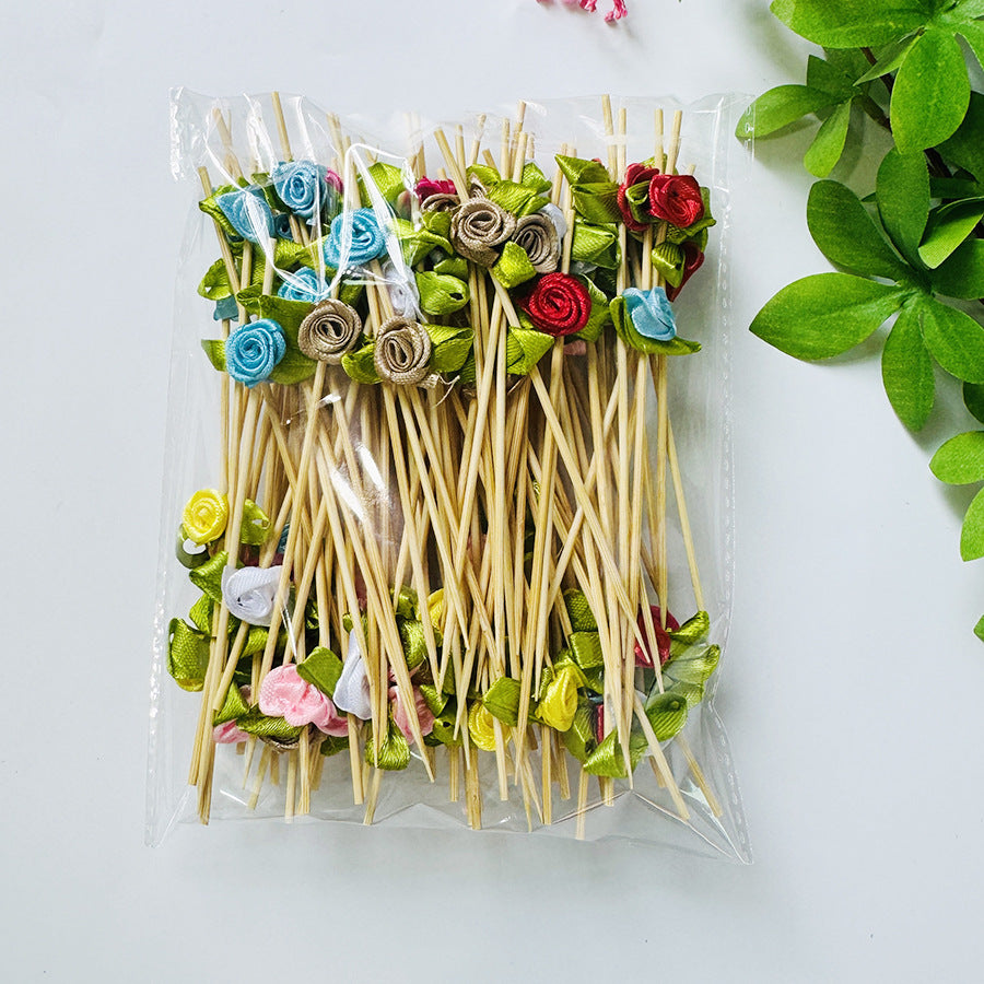 Brochettes en bambou satinées en forme de rose (12 cm) - Lot de 100 pièces - Idéales pour cocktails, amuse-gueules et desserts - Prix de gros EXW