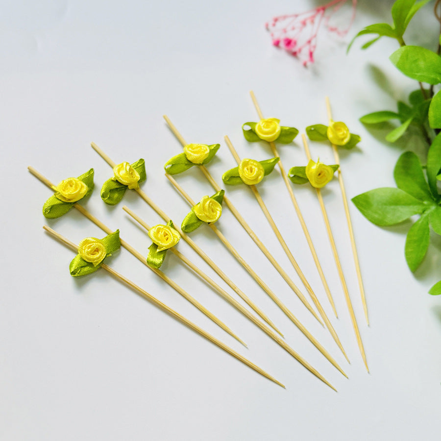 Brochettes en bambou satinées en forme de rose (12 cm) - Lot de 100 pièces - Idéales pour cocktails, amuse-gueules et desserts - Prix de gros EXW