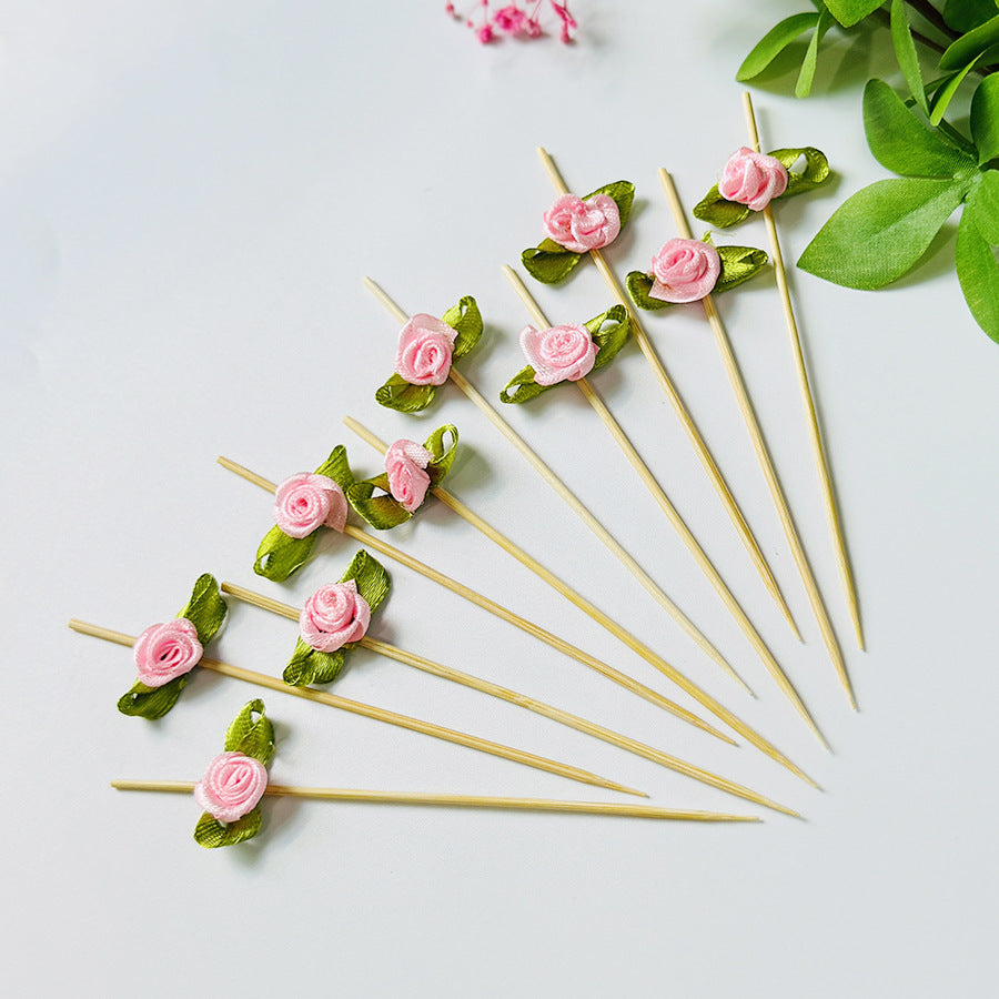 Brochettes en bambou satinées en forme de rose (12 cm) - Lot de 100 pièces - Idéales pour cocktails, amuse-gueules et desserts - Prix de gros EXW