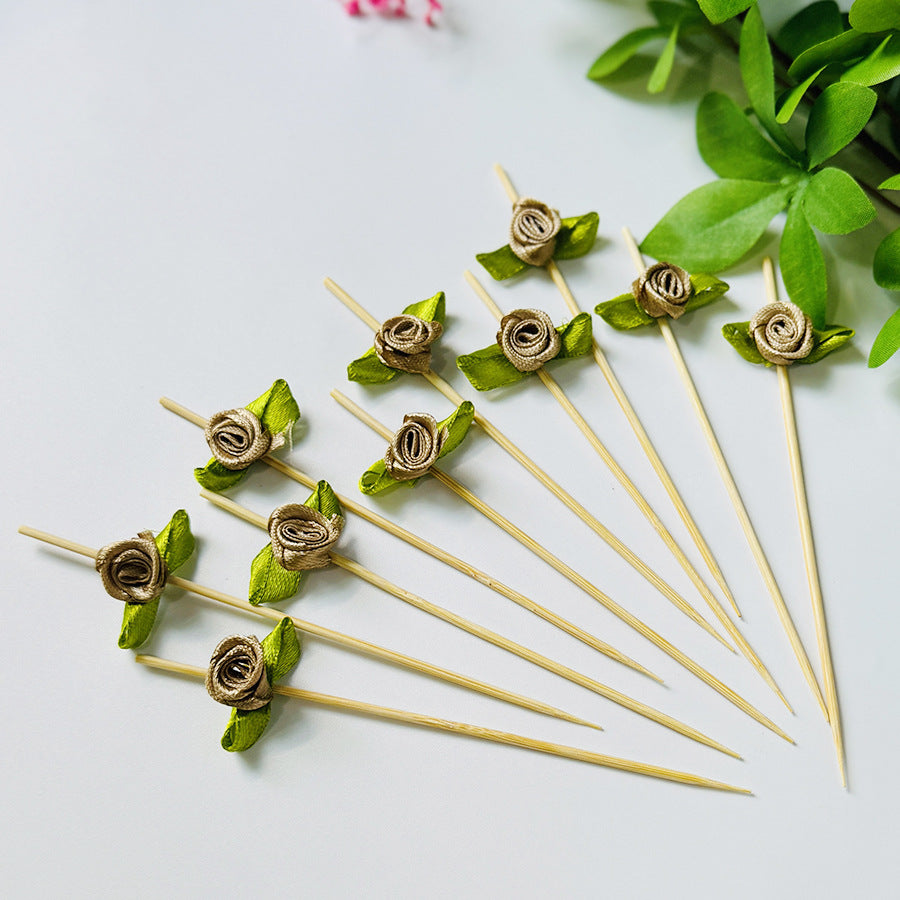 Brochettes en bambou satinées en forme de rose (12 cm) - Lot de 100 pièces - Idéales pour cocktails, amuse-gueules et desserts - Prix de gros EXW