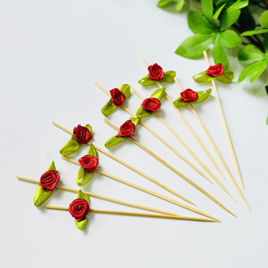 Brochettes en bambou satinées en forme de rose (12 cm) - Lot de 100 pièces - Idéales pour cocktails, amuse-gueules et desserts - Prix de gros EXW
