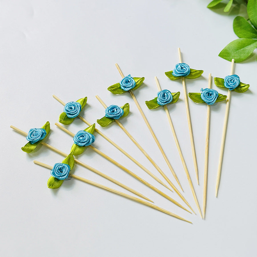 Brochettes en bambou satinées en forme de rose (12 cm) - Lot de 100 pièces - Idéales pour cocktails, amuse-gueules et desserts - Prix de gros EXW