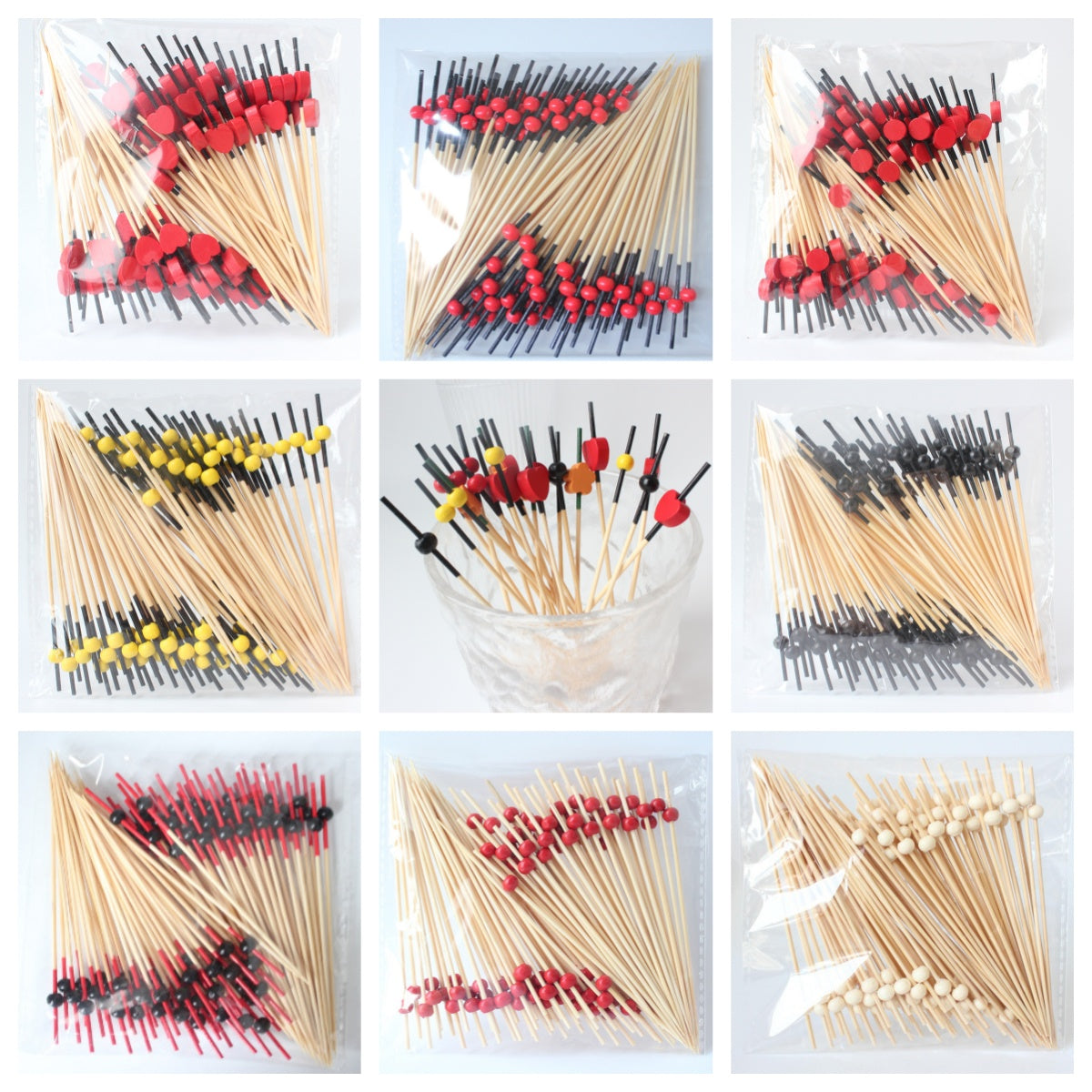 12 cm lange Bambus-Speisespieße &amp; Cocktailspieße mit Zierperlen – 100 Stück/Packung | Großhandelspreise ab Werk