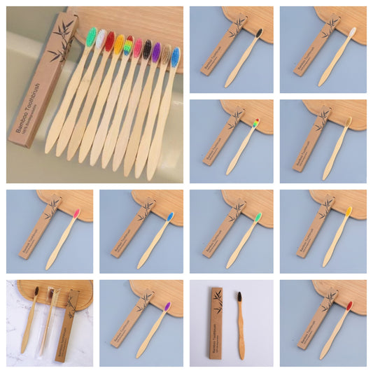 Bamboo Personal Care | Bamboo Toothbrushes | Wholesale Adult Bamboo Toothbrush – 12 Colors, Soft Bristles, Eco Kraft Paper Box EXW