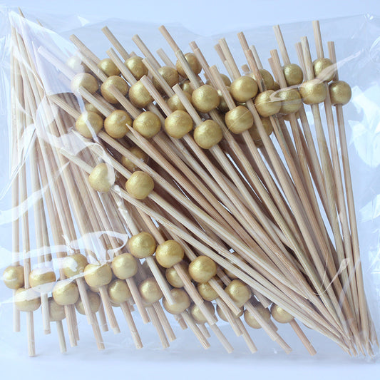 200 pics à cocktail, cure-dents décoratifs pour amuse-gueules, brochettes en bambou pour amuse-gueules, boissons et fruits, bâtonnets en bois dorés nacrés de 12 cm de long, accessoires pour planches à charcuterie et fêtes