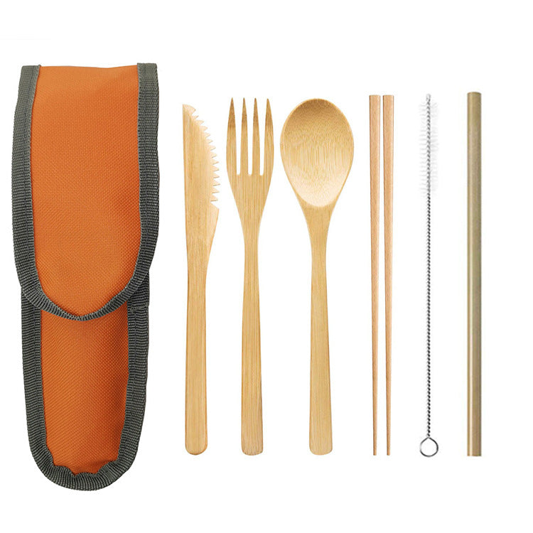 Bamboo Tableware | Reusable Bamboo Cutlery | 6-Piece Bamboo Utensils Set with Travel Case – Knife, Fork, Spoon, Chopsticks, Straw & Brush Wholesale
